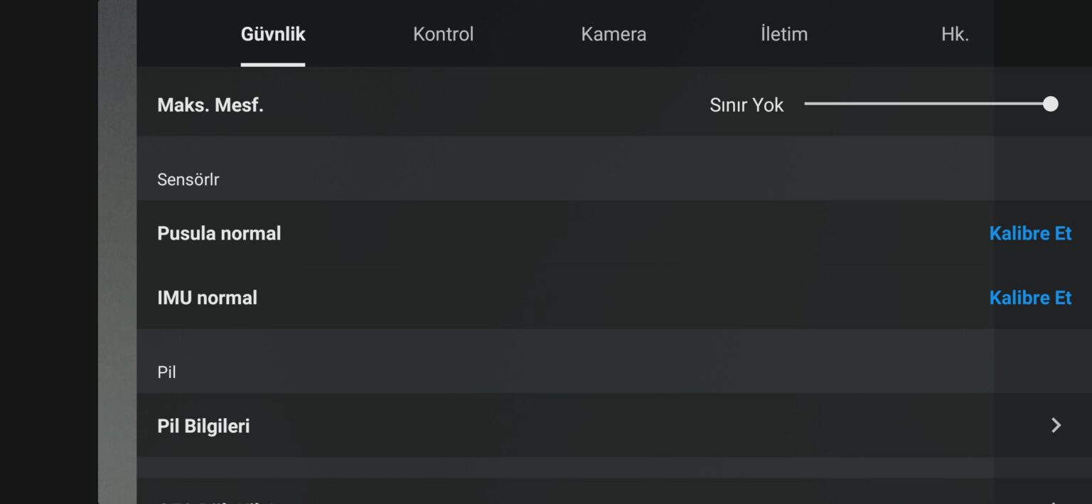 DJI Fly uygulamasında sağ üstteki üç nokta menüsü